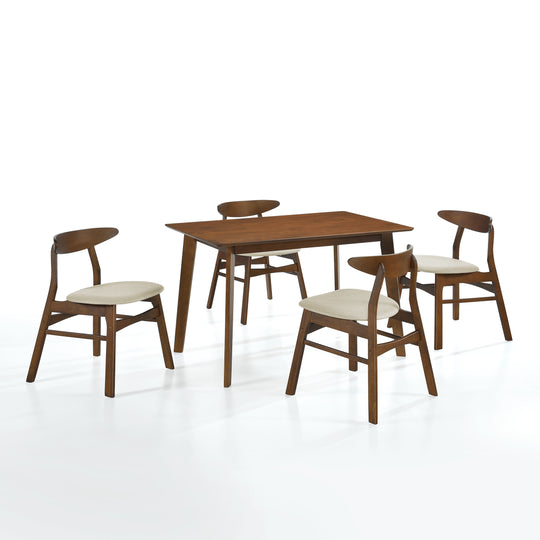 Lalia 5-Piece Solid Wood Upholstered Chair and Dining Table Set