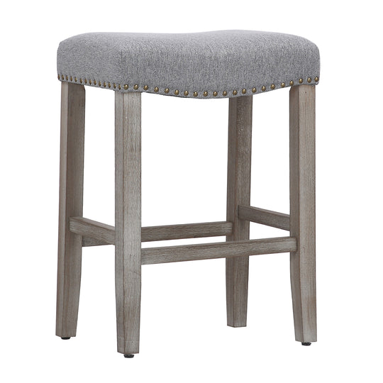 Lenox 24" Upholstered Saddle Seat Counter Stool (Set of 2), Antique Gray