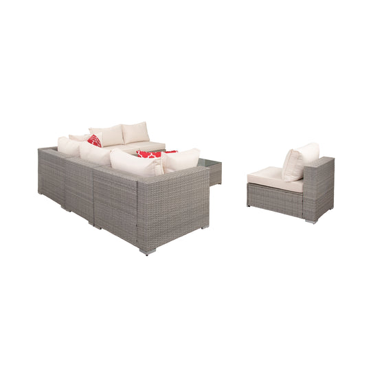 Irvine 7-Piece Outdoor Patio Rattan Wicker Sectional Sofa with Coffee Table Set