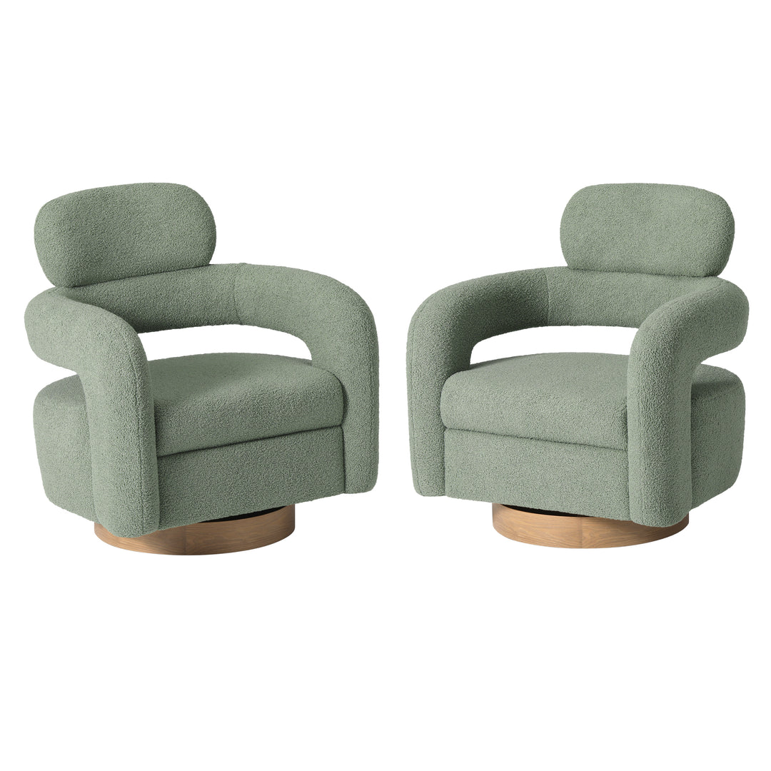 Alexandria Mid-Century Modern Sherpa Swivel Barrel Accent Chair (Set of 2)