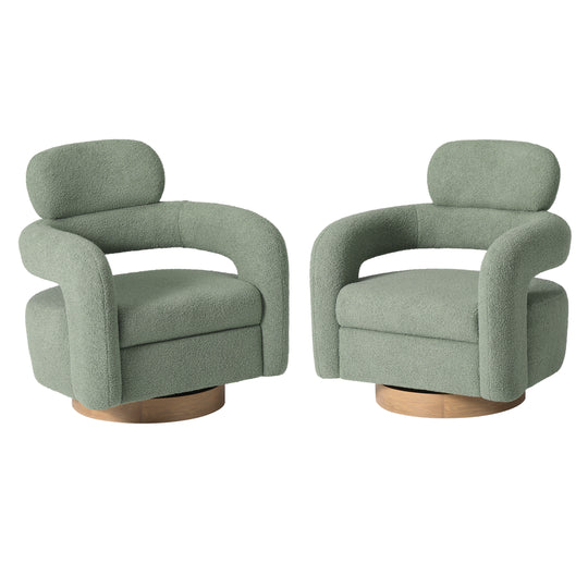 Alexandria Mid-Century Modern Sherpa Swivel Barrel Accent Chair (Set of 2)