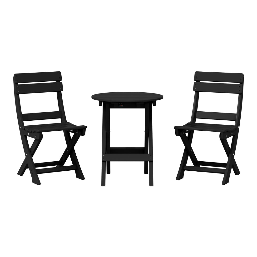 Malibu 3-Piece Outdoor HDPE Folding Patio Bistro Table and Chairs