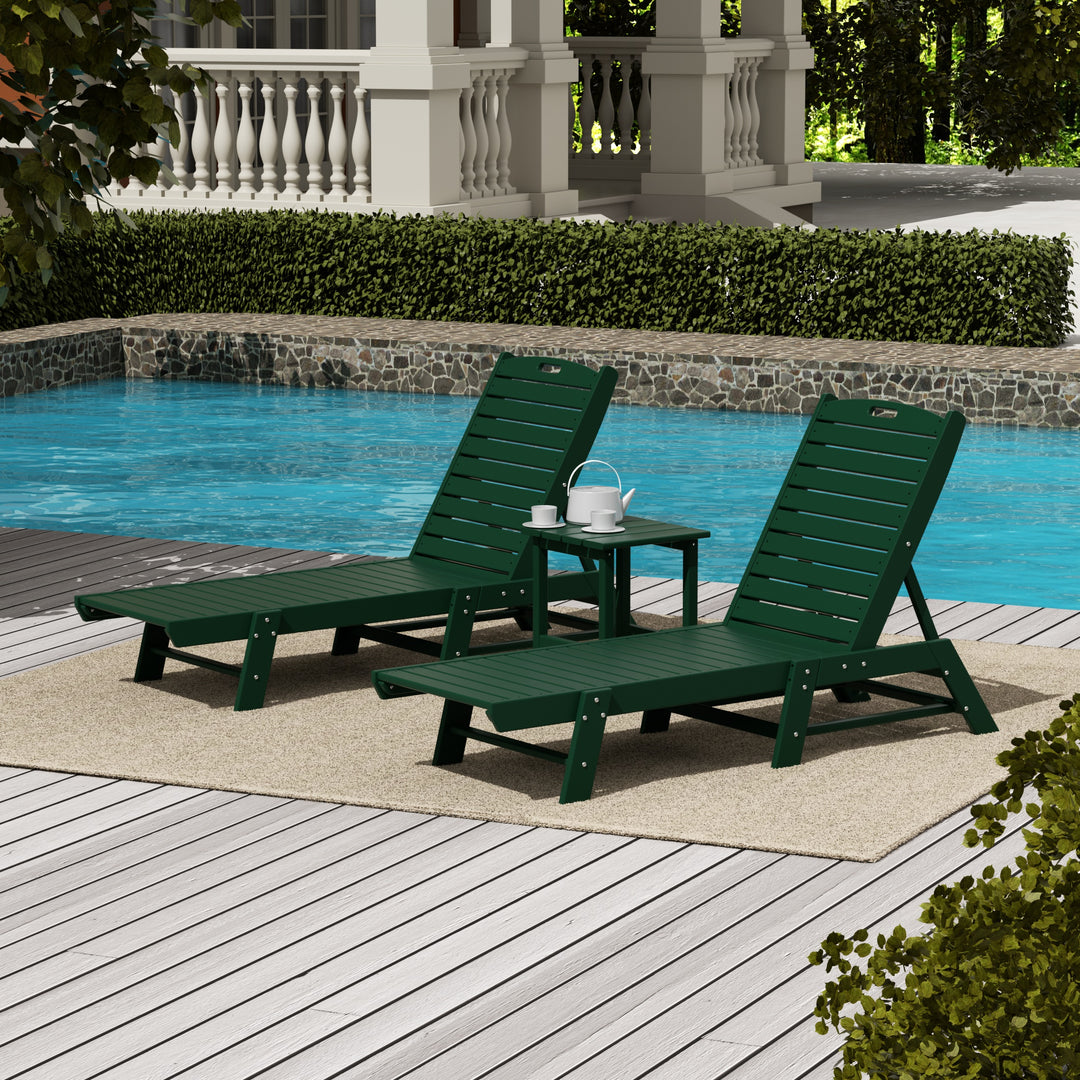 Malibu Poly Reclining Outdoor Patio Chaise Lounge Chair with Side Table Set