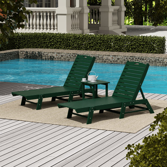 Malibu Poly Reclining Outdoor Patio Chaise Lounge Chair with Side Table Set