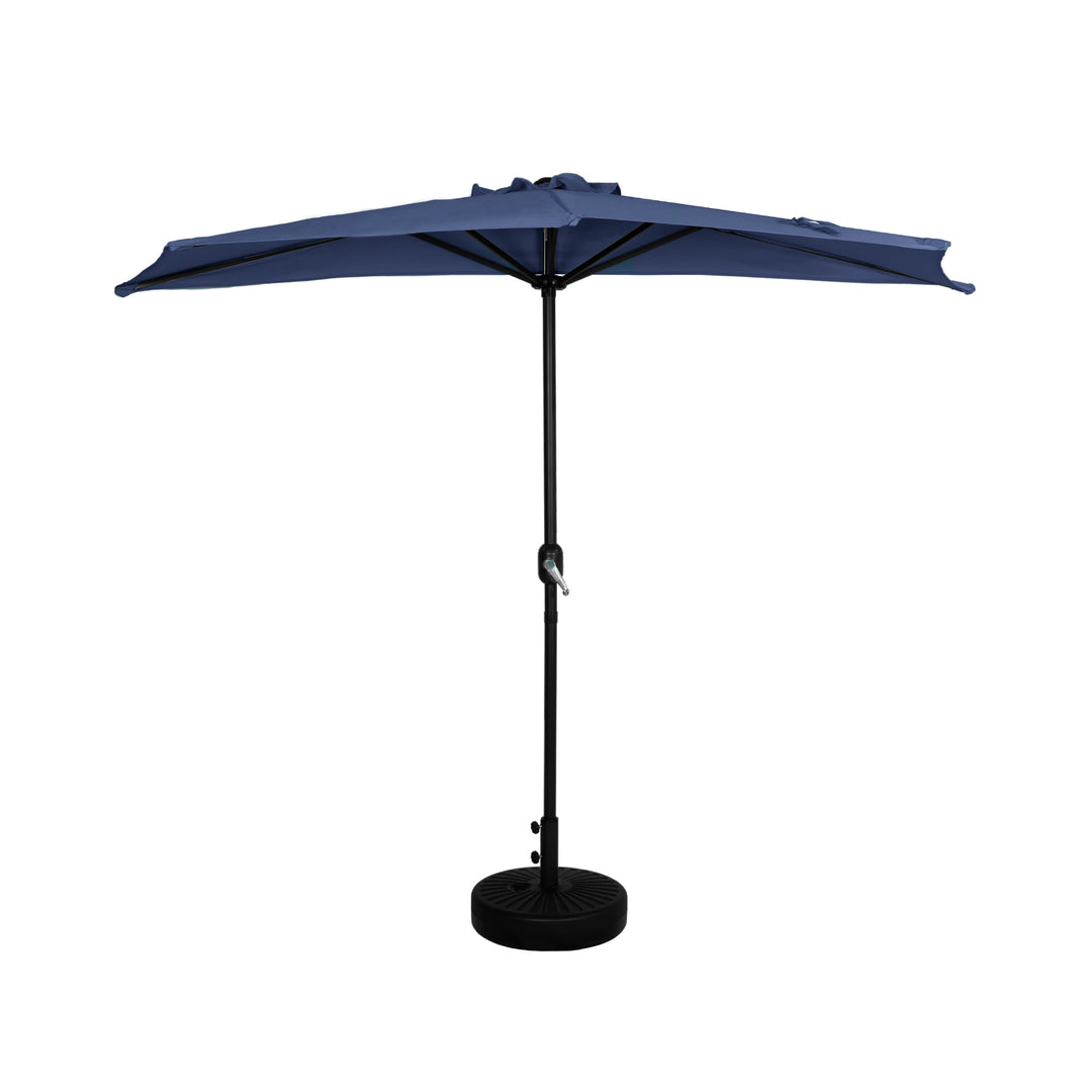 Lanai 9 ft. Aluminum Half Market Crank Lift Patio Umbrella with Black Round Base
