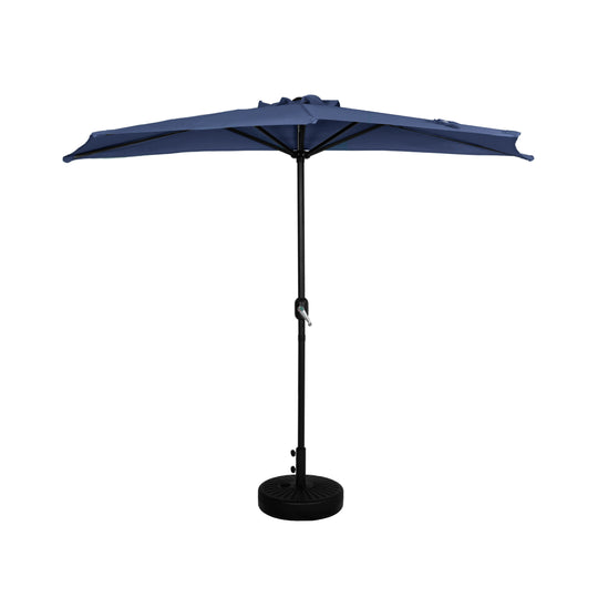 Lanai 9 ft. Aluminum Half Market Crank Lift Patio Umbrella with Black Round Base