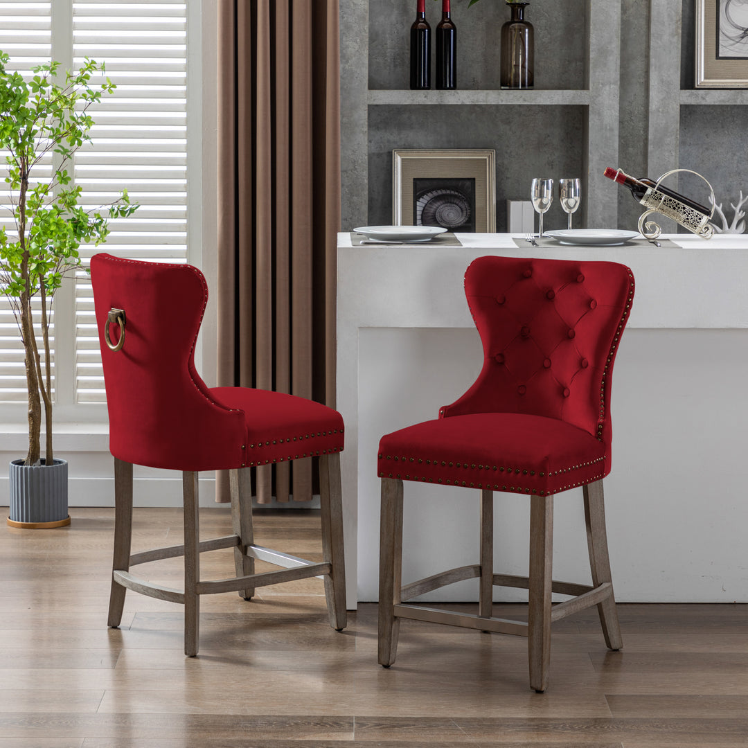 Wordford 24" Tufted Velvet Counter Stool (Set of 2), Antique Gray