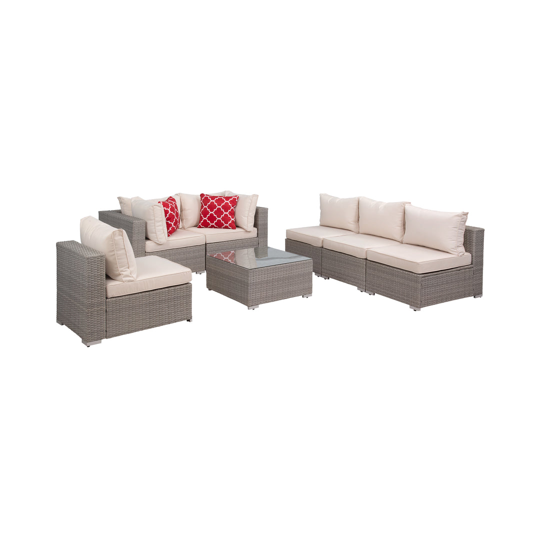 Irvine 7-Piece Outdoor Patio Rattan Wicker Sectional Sofa with Coffee Table Set