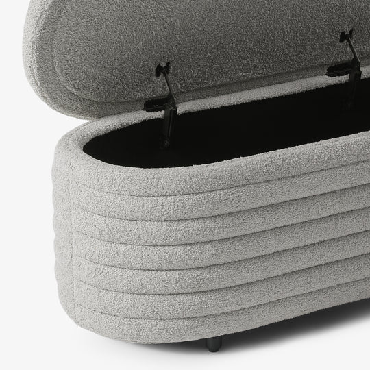 Alexandria 42" Wide Mid-Century Modern Upholstered Teddy Sherpa Tufted Oval Storage Ottoman Bench