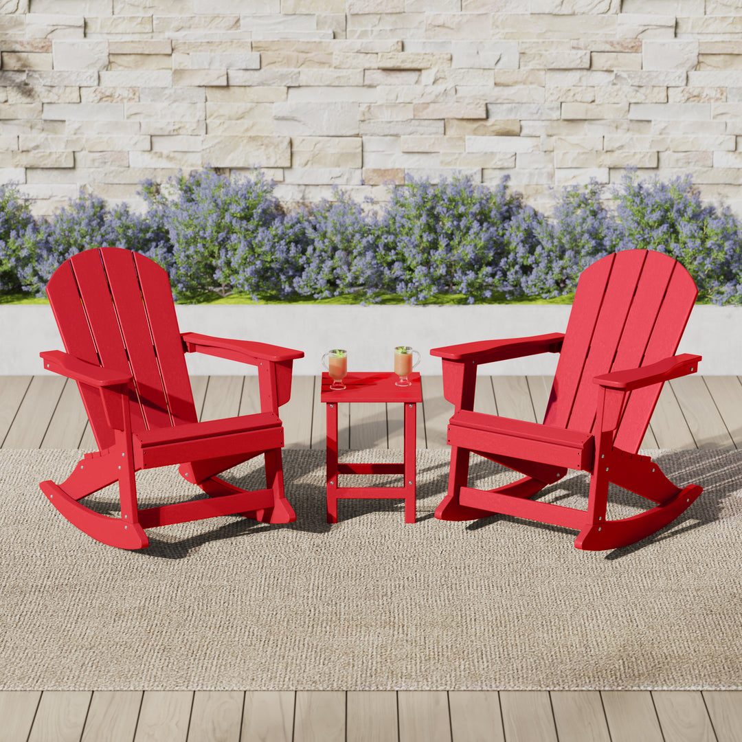Malibu 3-Piece set Outdoor / Patio Poly Adirondack rocking chairs with a side table ( 2 seater )