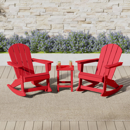 Malibu 3-Piece set Outdoor / Patio Poly Adirondack rocking chairs with a side table ( 2 seater )