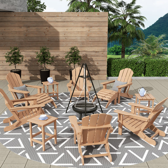 Malibu 12-Piece Outdoor Folding Poly Adirondack Chair With Ottoman And Side Table