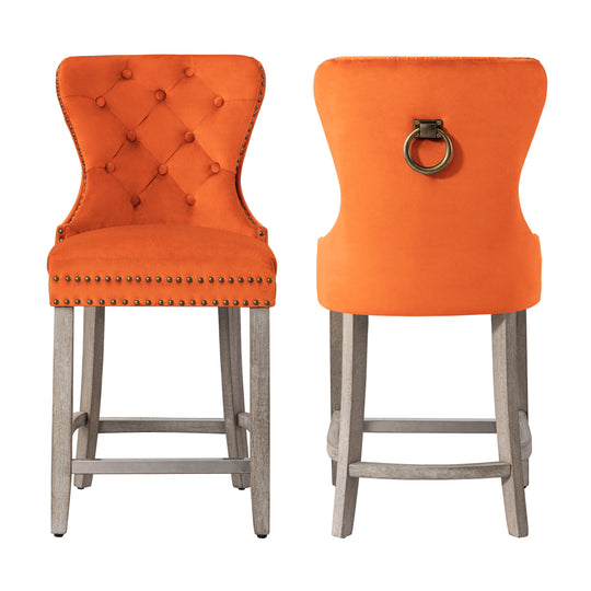 Wordford 24" Tufted Velvet Counter Stool (Set of 2), Antique Gray