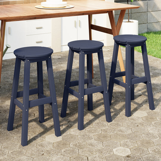 Malibu 29" HDPE Outdoor Patio Round Bar Stool (Set of 3)
