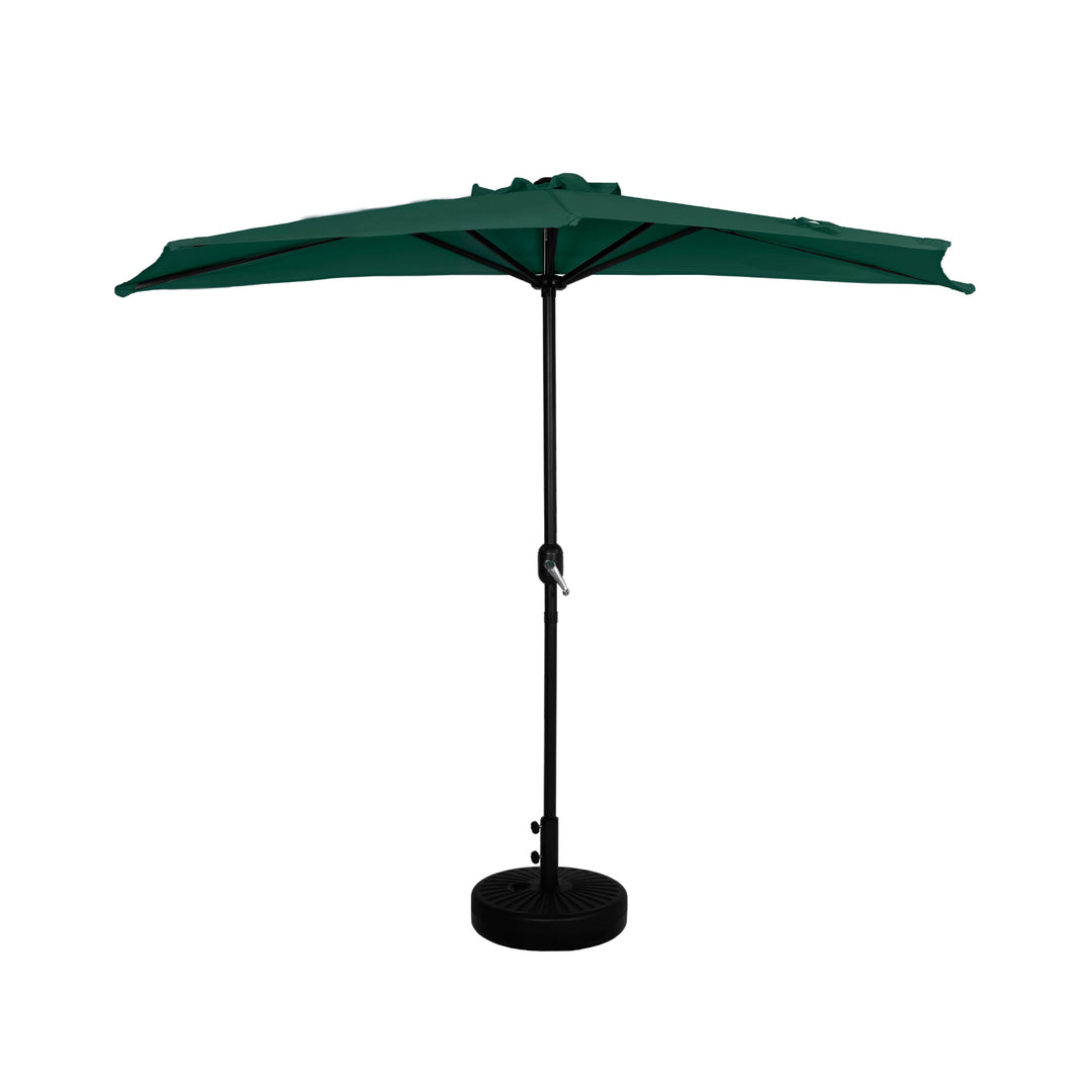 Lanai 9 ft. Aluminum Half Market Crank Lift Patio Umbrella with Black Round Base