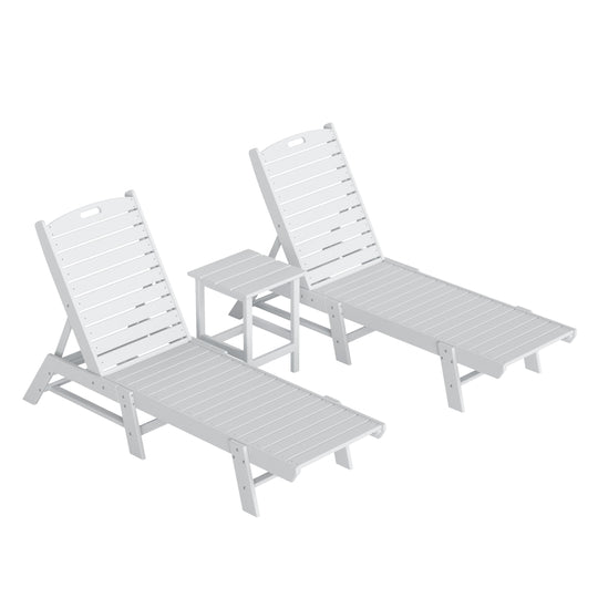 Malibu Poly Reclining Outdoor Patio Chaise Lounge Chair with Side Table Set