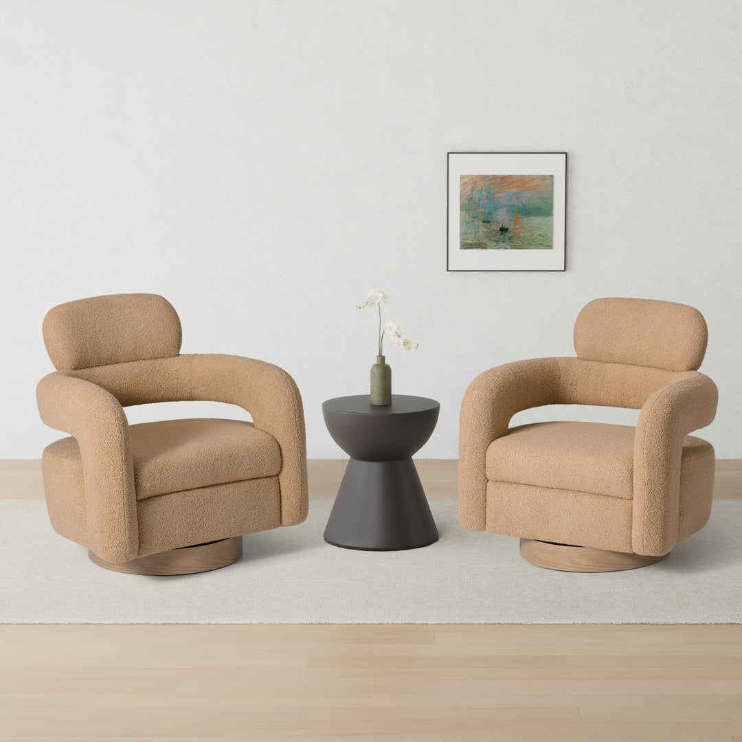 Alexandria Mid-Century Modern Sherpa Swivel Barrel Accent Chair (Set of 2)