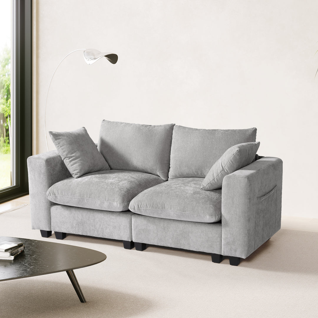 Augusta 70" Modular Chenille Loveseat Sofa With USB/Type-C Ports and Side Pockets