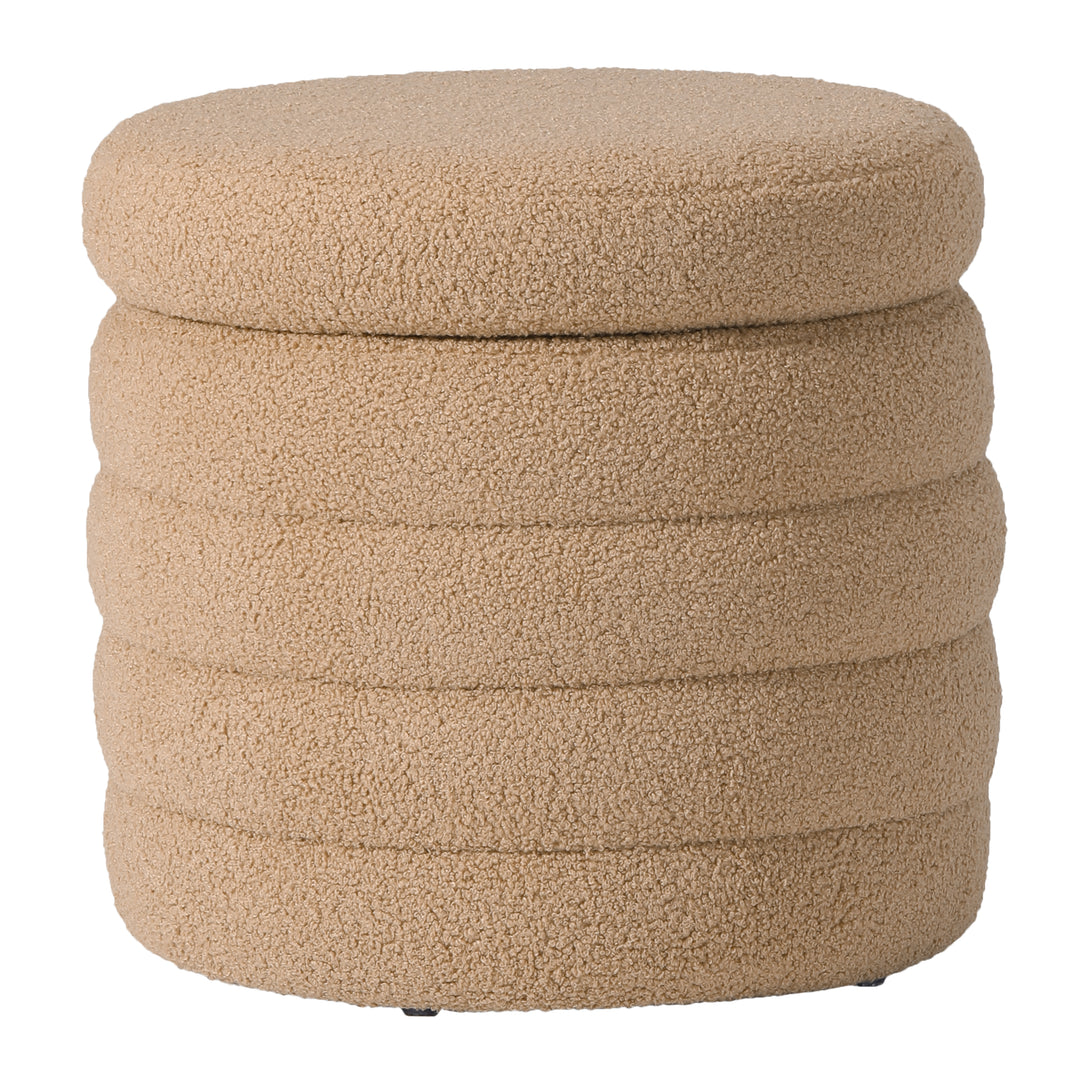 Alexandria Mid-Century Modern Faux Sherpa Round Storage Ottoman
