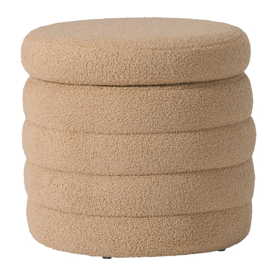Alexandria Mid-Century Modern Faux Sherpa Round Storage Ottoman