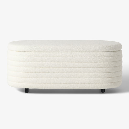 Alexandria 42" Wide Mid-Century Modern Upholstered Teddy Sherpa Tufted Oval Storage Ottoman Bench