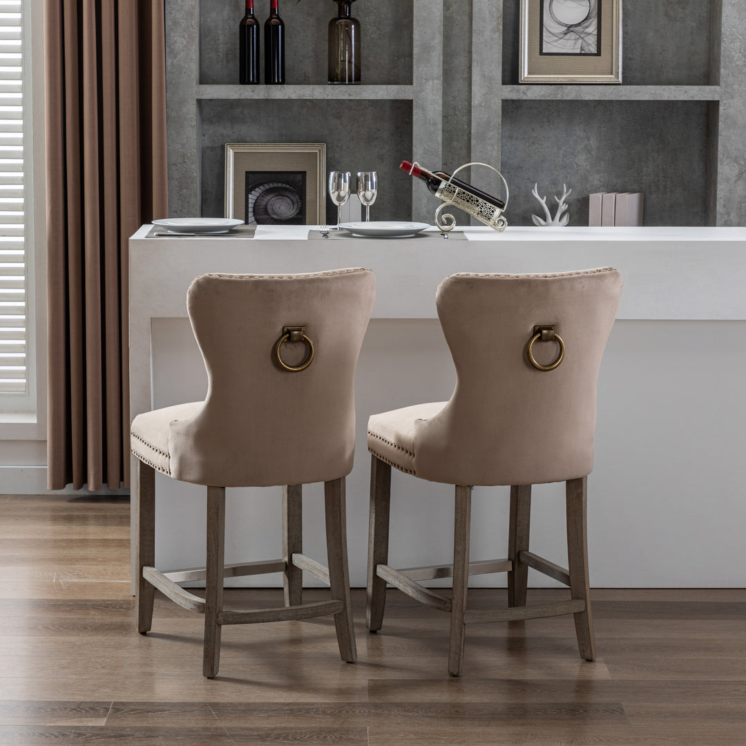 Wordford 24" Tufted Velvet Counter Stool (Set of 2), Antique Gray