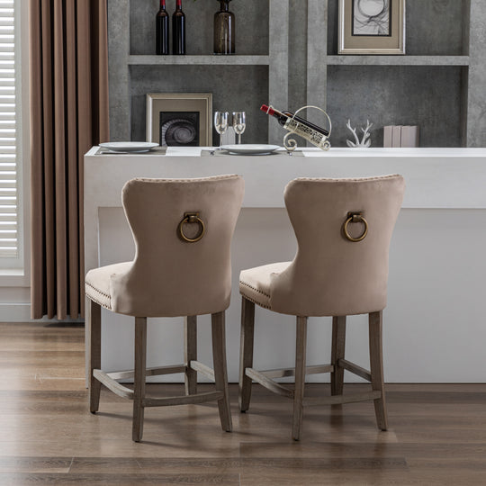 Wordford 24" Tufted Velvet Counter Stool (Set of 2), Antique Gray