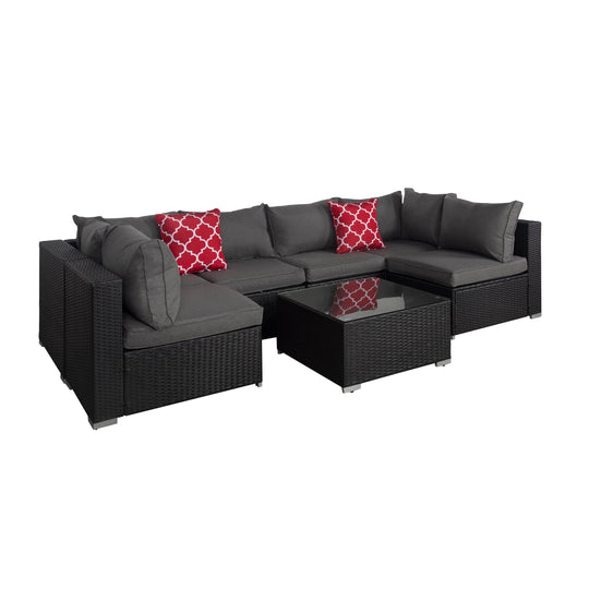 Irvine 7-Piece Outdoor Patio Rattan Wicker Sectional Sofa with Coffee Table Set