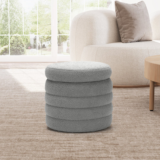 Alexandria Mid-Century Modern Faux Sherpa Round Storage Ottoman