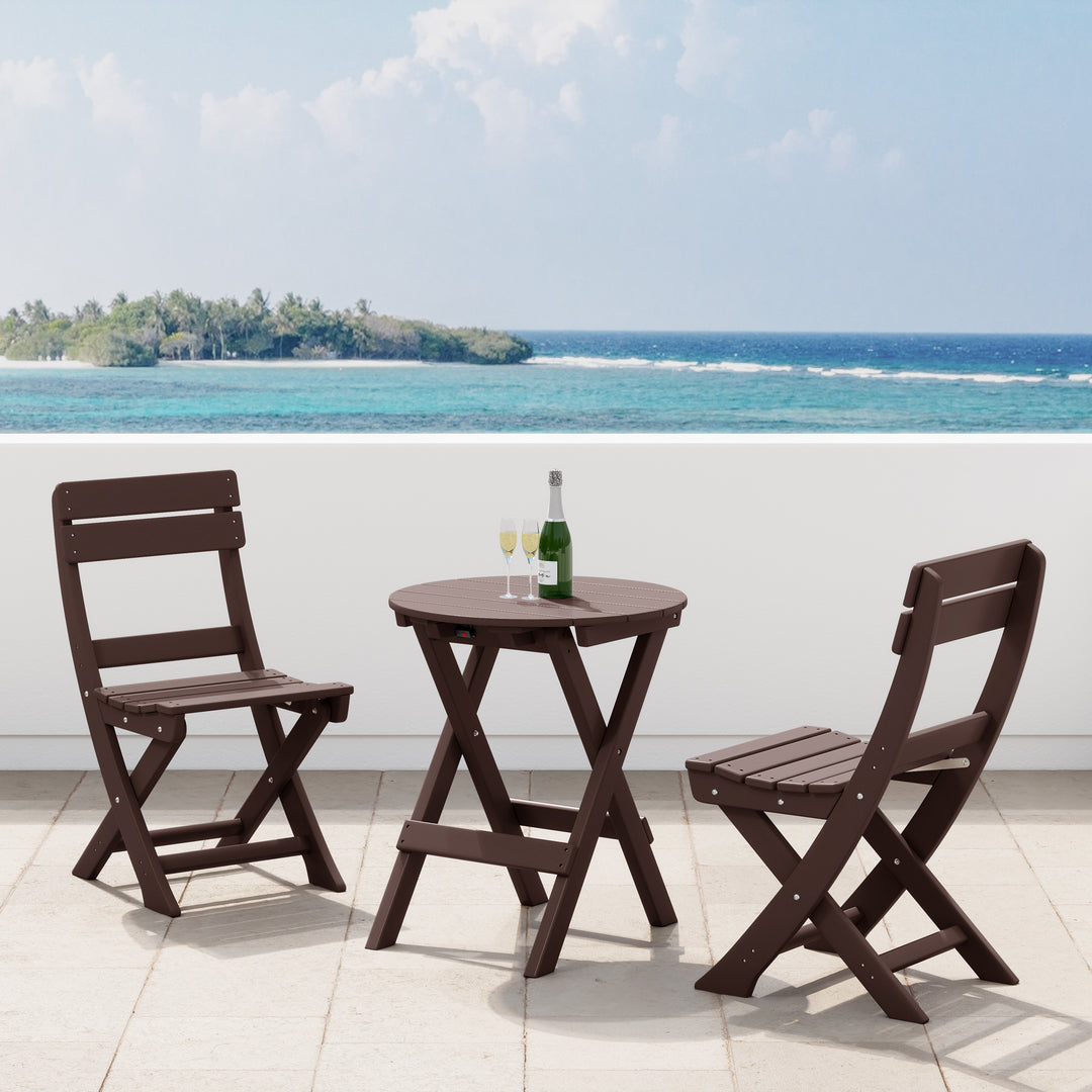 Malibu 3-Piece Outdoor HDPE Folding Patio Bistro Table and Chairs