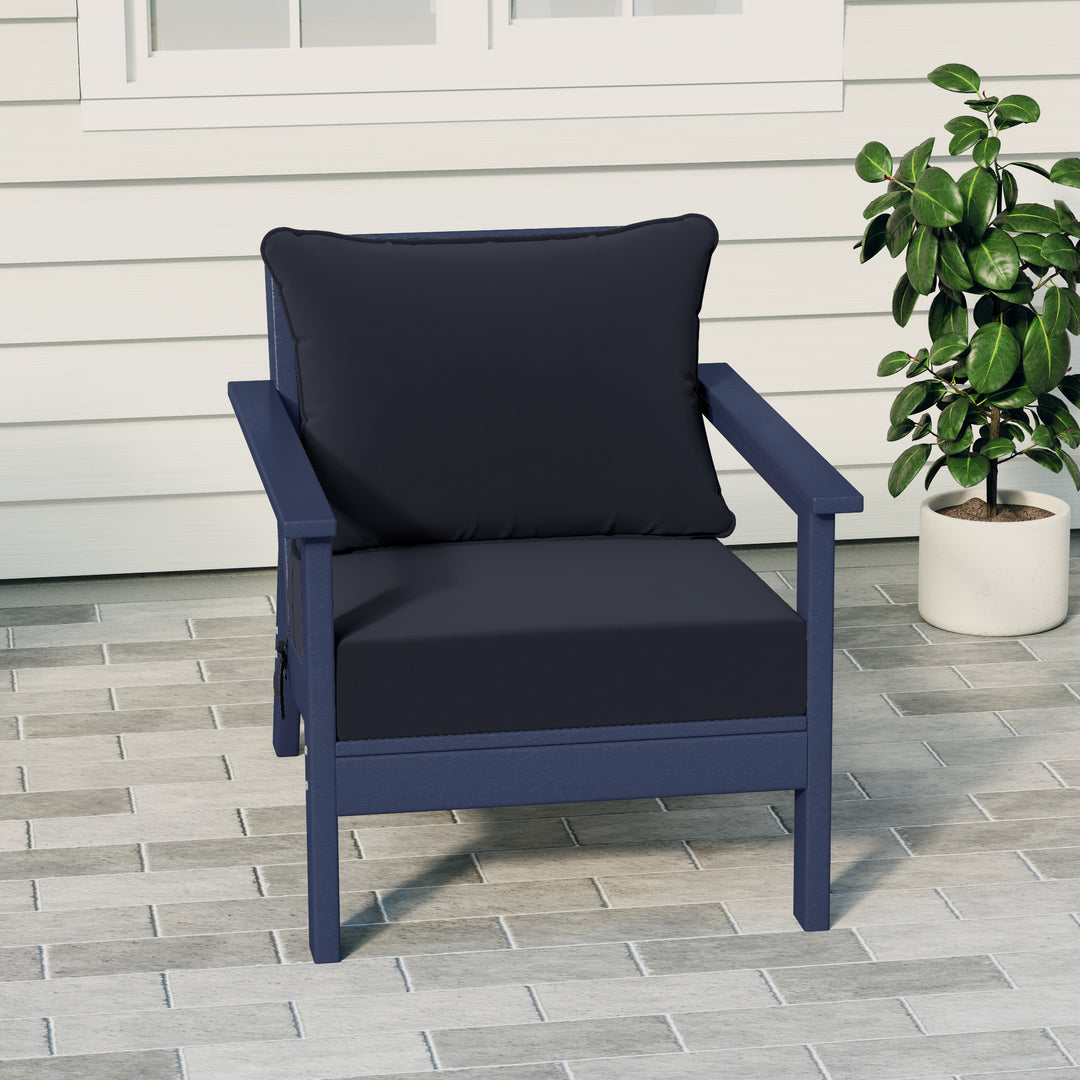 Avalon Outdoor Modern HDPE Patio Club Chair with Deep Seat Cushions