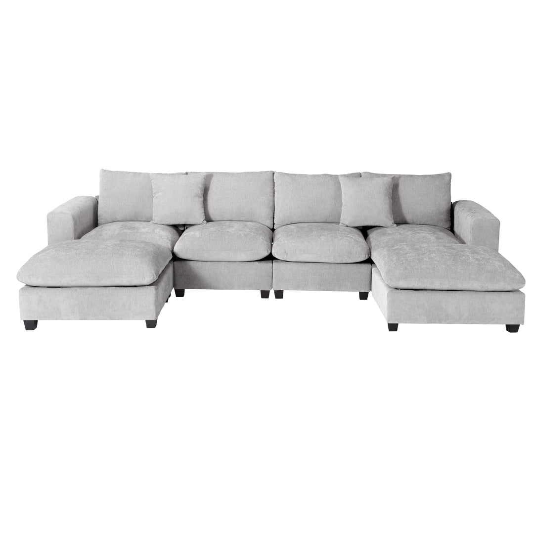 Augusta 128" Chenille Modular U-Shaped Sectional Couch and Chaise With USB/Type-C Ports and Side Pockets