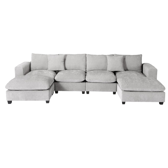 Augusta 128" Chenille Modular U-Shaped Sectional Couch and Chaise With USB/Type-C Ports and Side Pockets