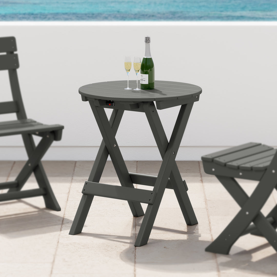 Malibu HDPE Outdoor 24.5 Inch Round Portable Folding Patio Dining Table