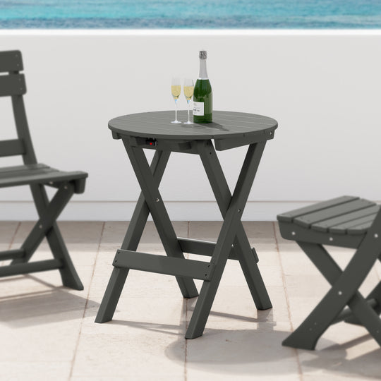 Malibu HDPE Outdoor 24.5 Inch Round Portable Folding Patio Dining Table