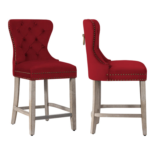 Wordford 24" Tufted Velvet Counter Stool (Set of 2), Antique Gray