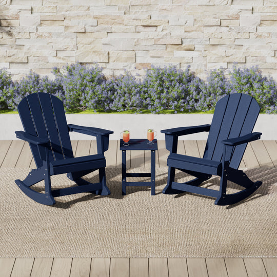 Malibu 3-Piece set Outdoor / Patio Poly Adirondack rocking chairs with a side table ( 2 seater )