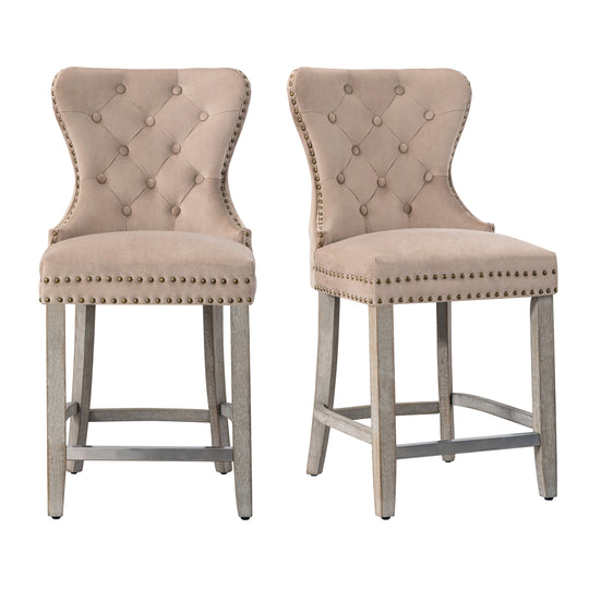 Wordford 24" Tufted Velvet Counter Stool (Set of 2), Antique Gray