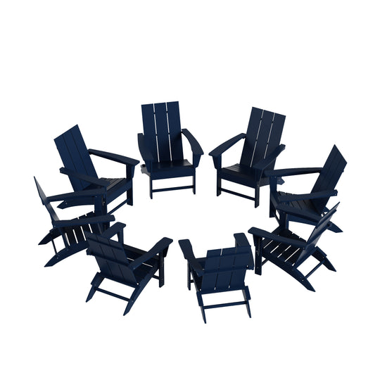 Ashore 8-Piece Modern Poly Folding Adirondack Chair Set