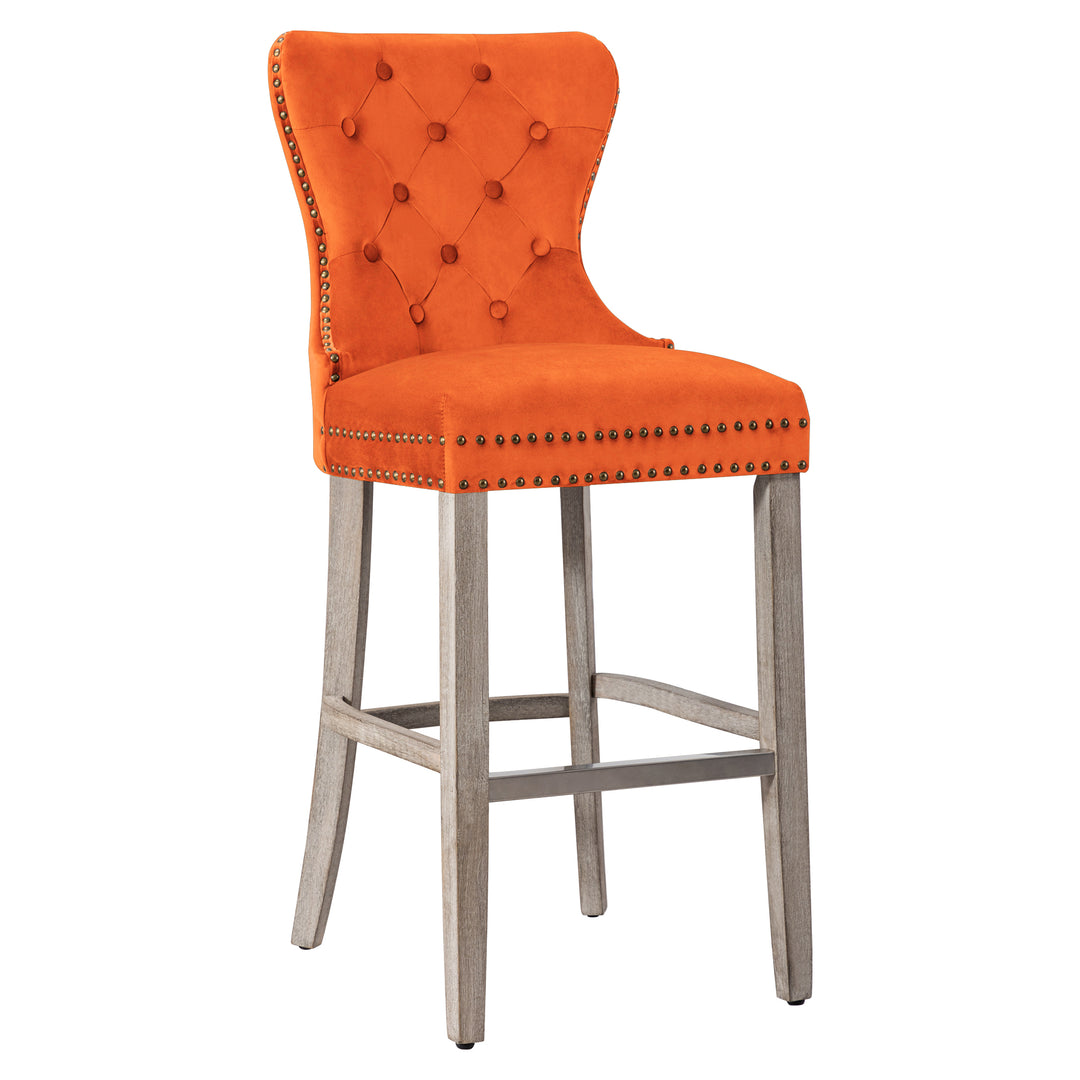 Wordford 29" Tufted Velvet Bar Stool, Antique Gray