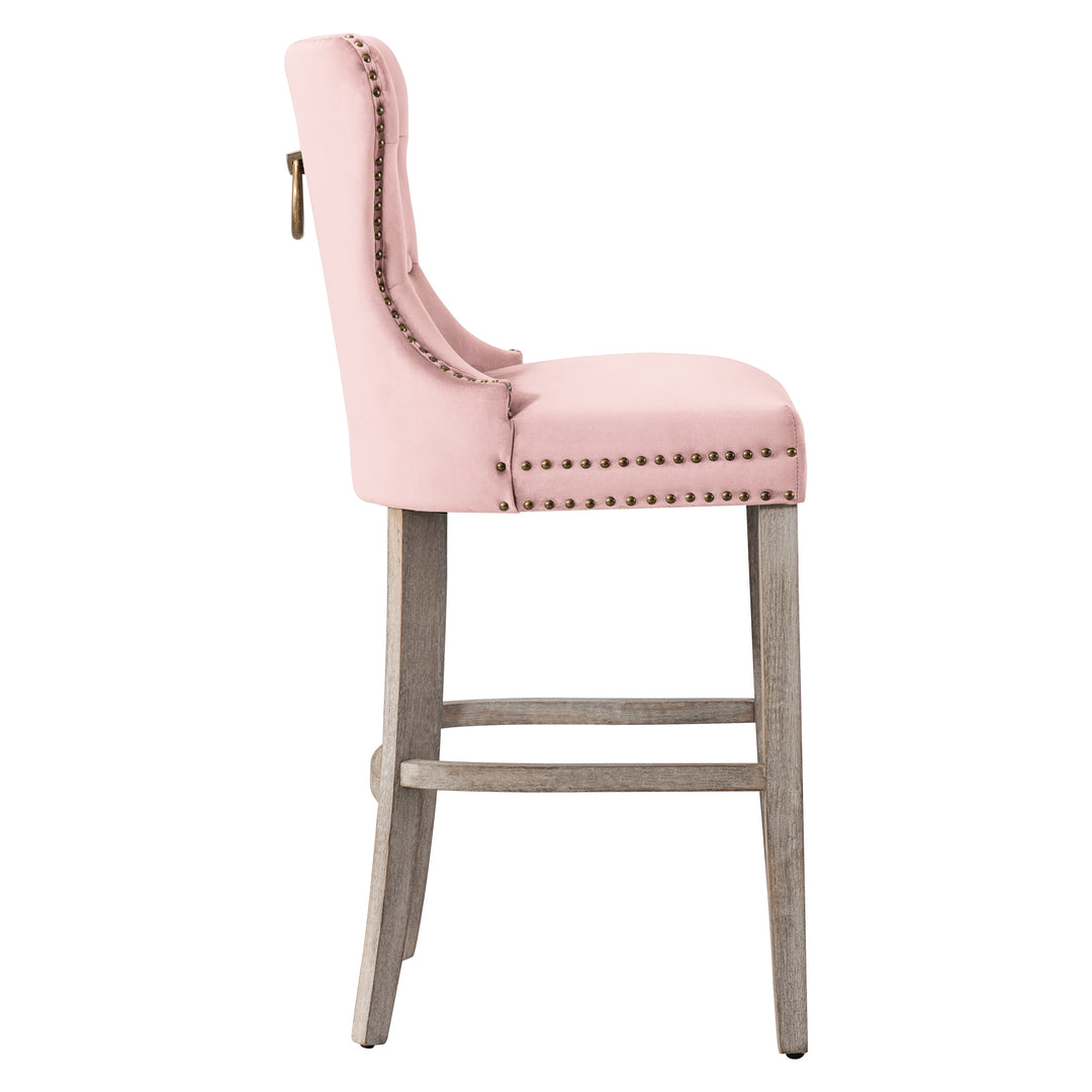 Wordford 29" Tufted Velvet Bar Stool, Antique Gray
