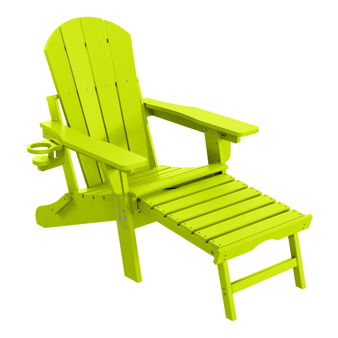 Malibu Folding Adjustable Adirondack Chair with Retractable Ottoman and Cup Holder (Set of 2)