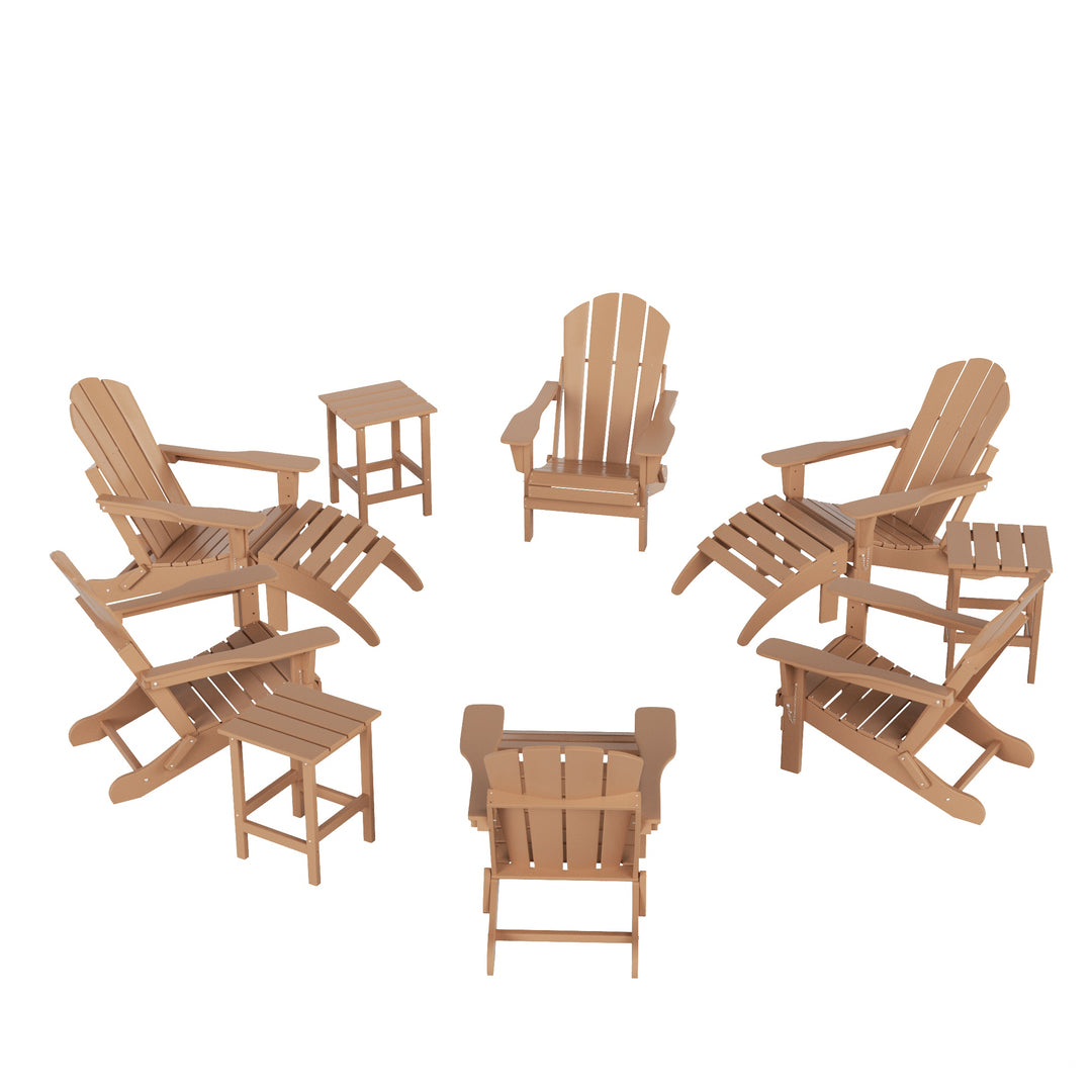 Malibu 12-Piece Outdoor Folding Poly Adirondack Chair With Ottoman And Side Table