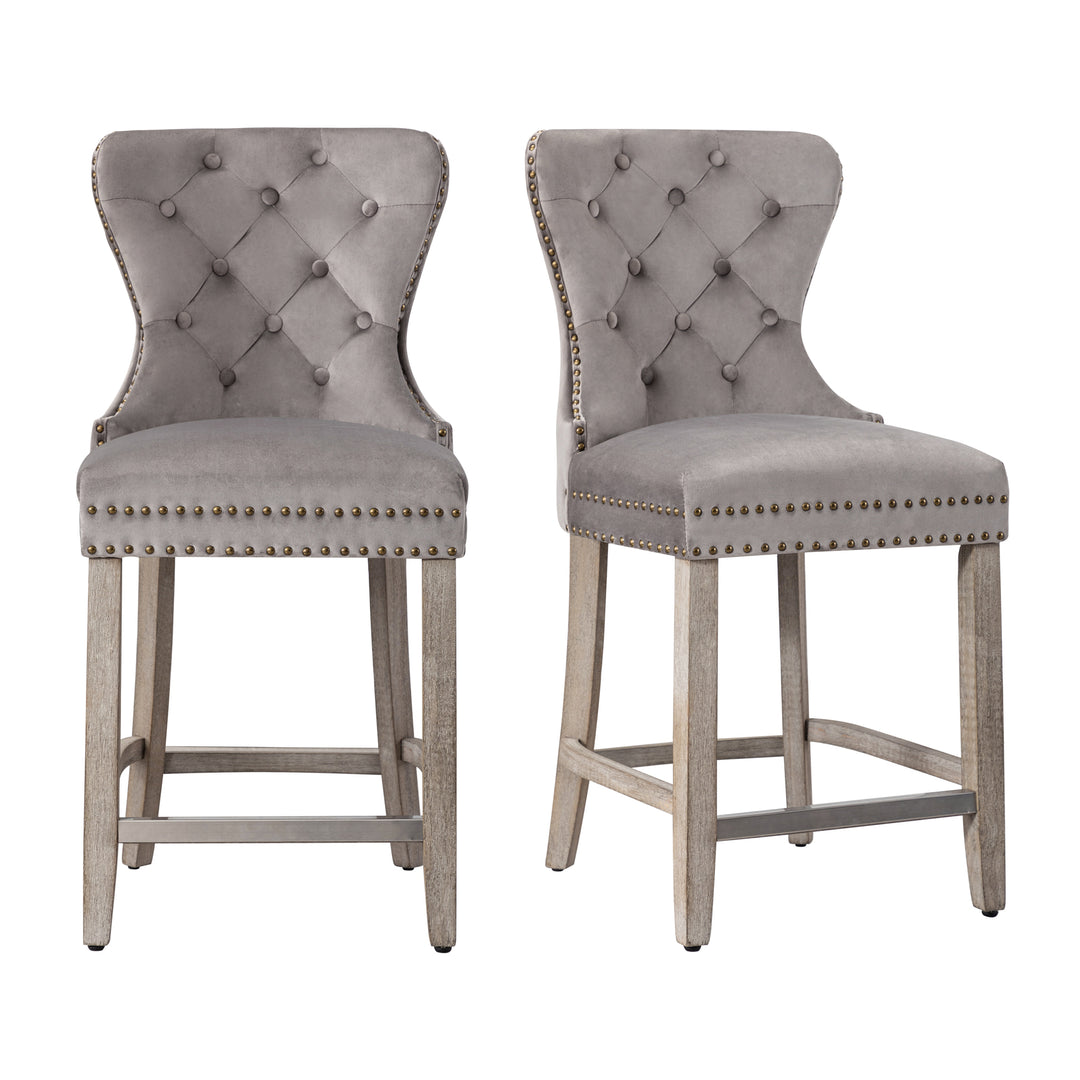 Wordford 24" Tufted Velvet Counter Stool (Set of 2), Antique Gray