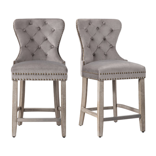 Wordford 24" Tufted Velvet Counter Stool (Set of 2), Antique Gray