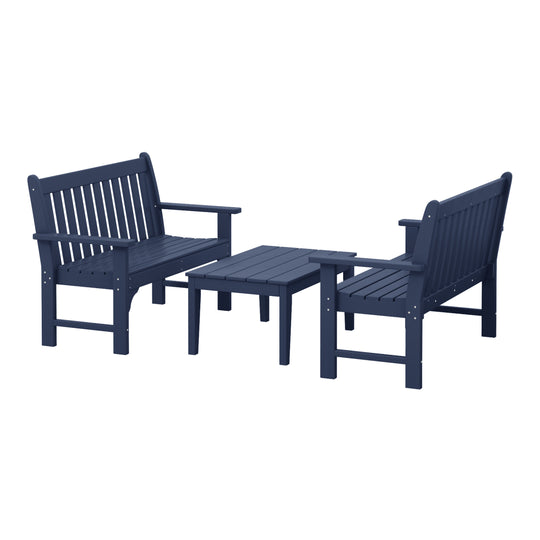 Malibu 3-Piece HDPE Outdoor Patio Furniture Couch and Coffee Table Set