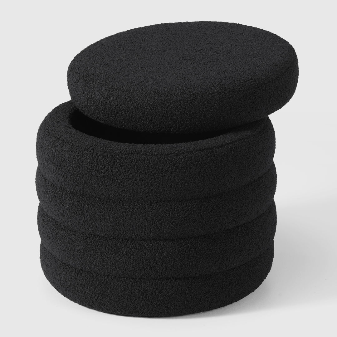 Alexandria Mid-Century Modern Faux Sherpa Round Storage Ottoman