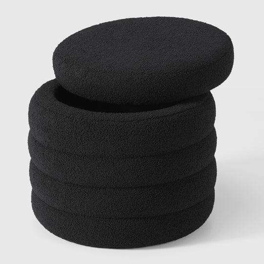 Alexandria Mid-Century Modern Faux Sherpa Round Storage Ottoman