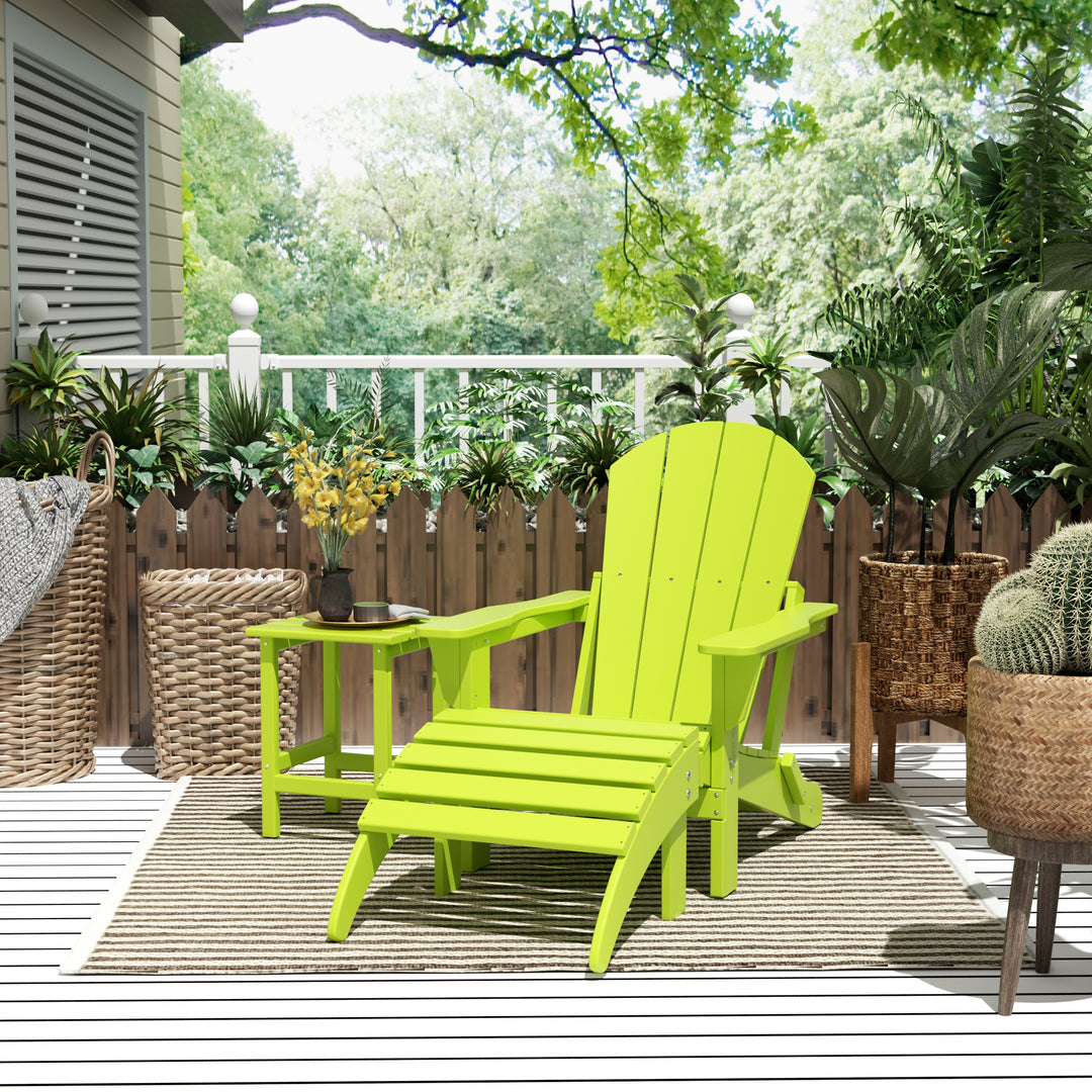 Malibu 3-Piece set classic Adirondack chair with ottoman and a small coffee table (1 seater)