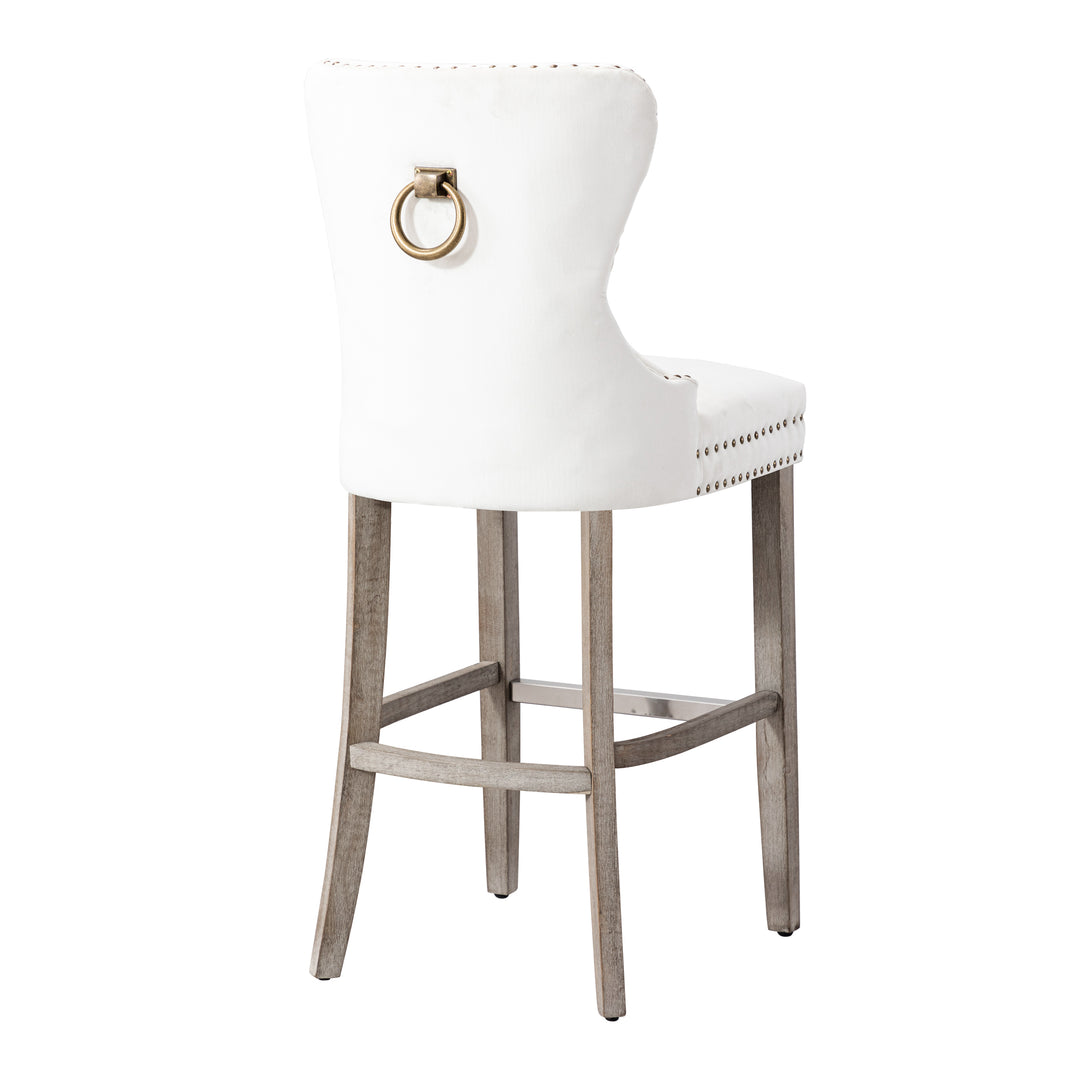 Wordford 29" Tufted Velvet Bar Stool, Antique Gray